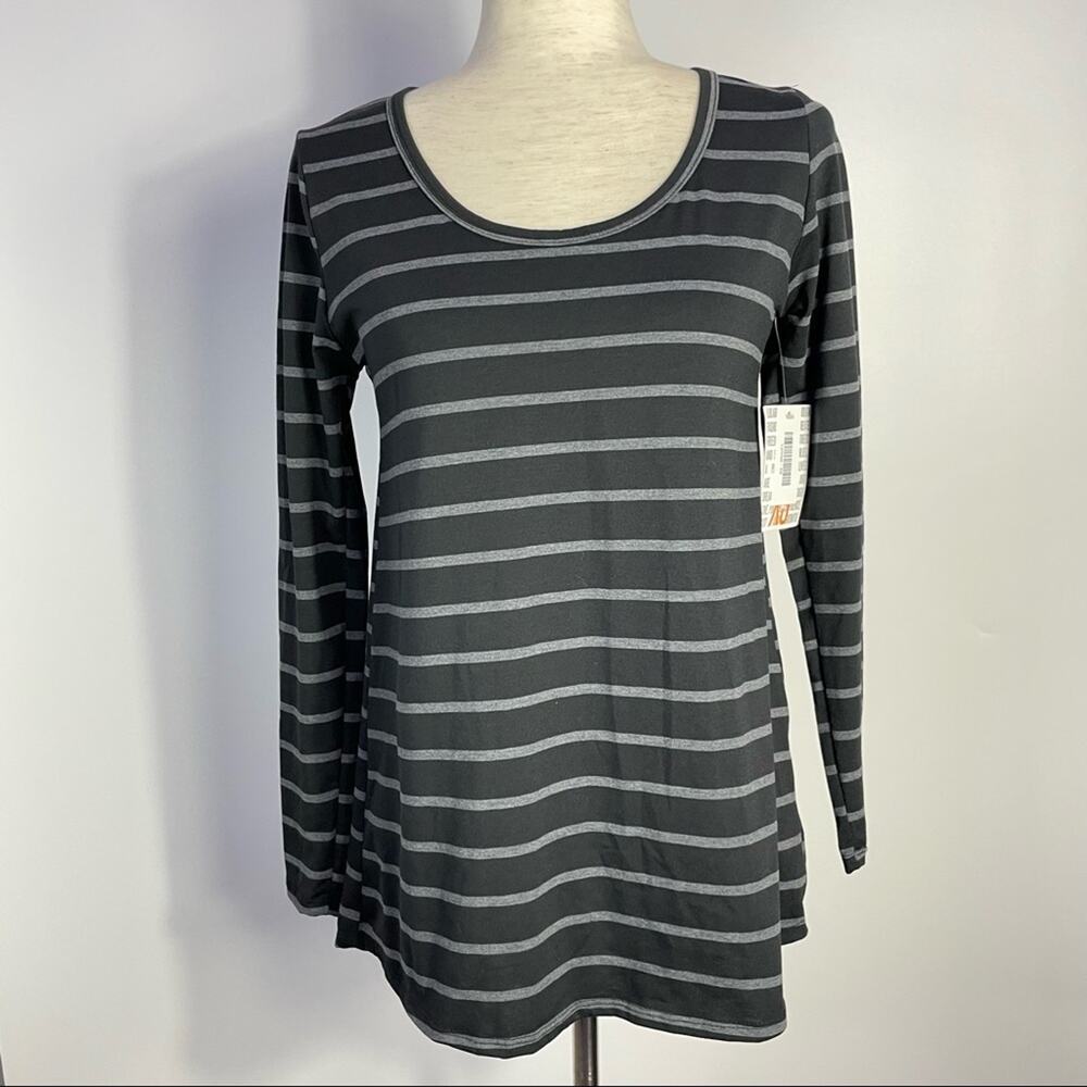Lularoe Lynnae T Shirt Long Sleeve Stripe Stacked Scoop Neck Black XS NEW